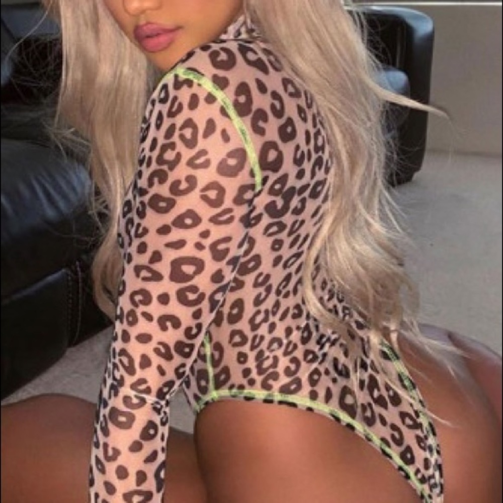 Leopard print sheer bodysuit